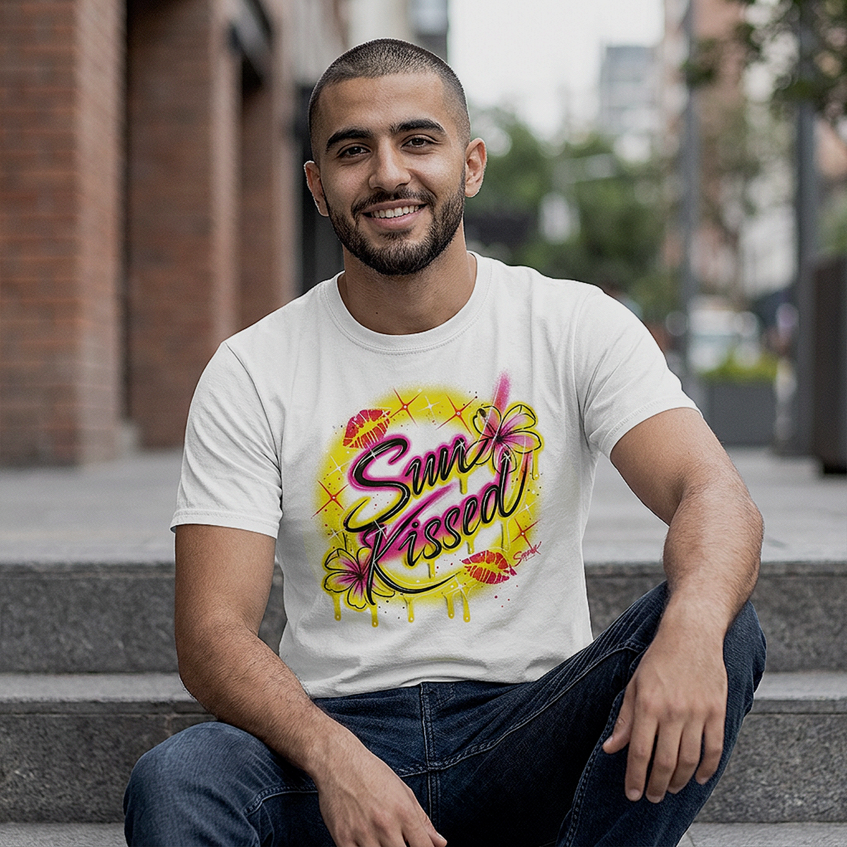 'Sun Kissed' Graphic T-Shirt – Airbrushed Style Unisex Organic Cotton Tee