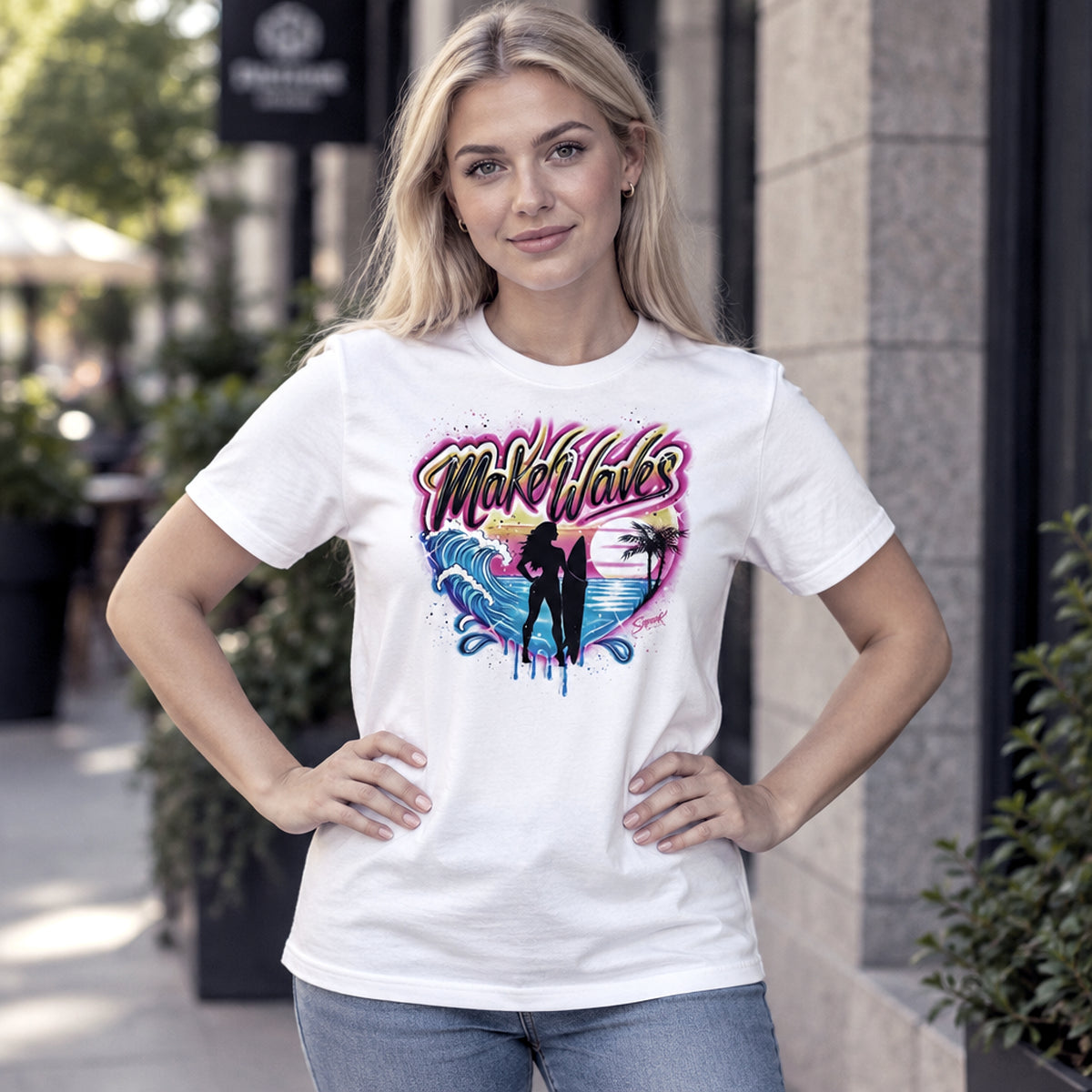 'Make Waves' Graphic T-Shirt – Airbrushed Style Unisex Organic Cotton Tee