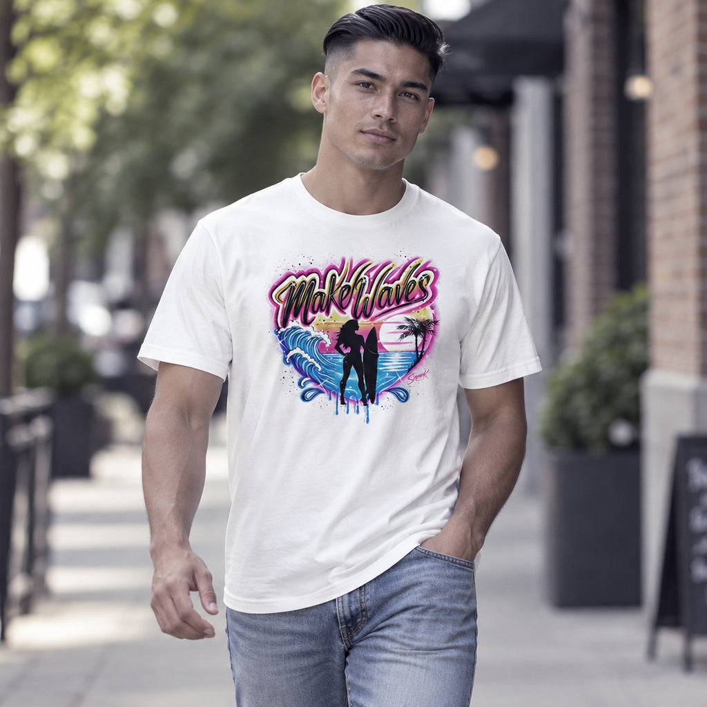 'Make Waves' Graphic T-Shirt – Airbrushed Style Unisex Organic Cotton Tee