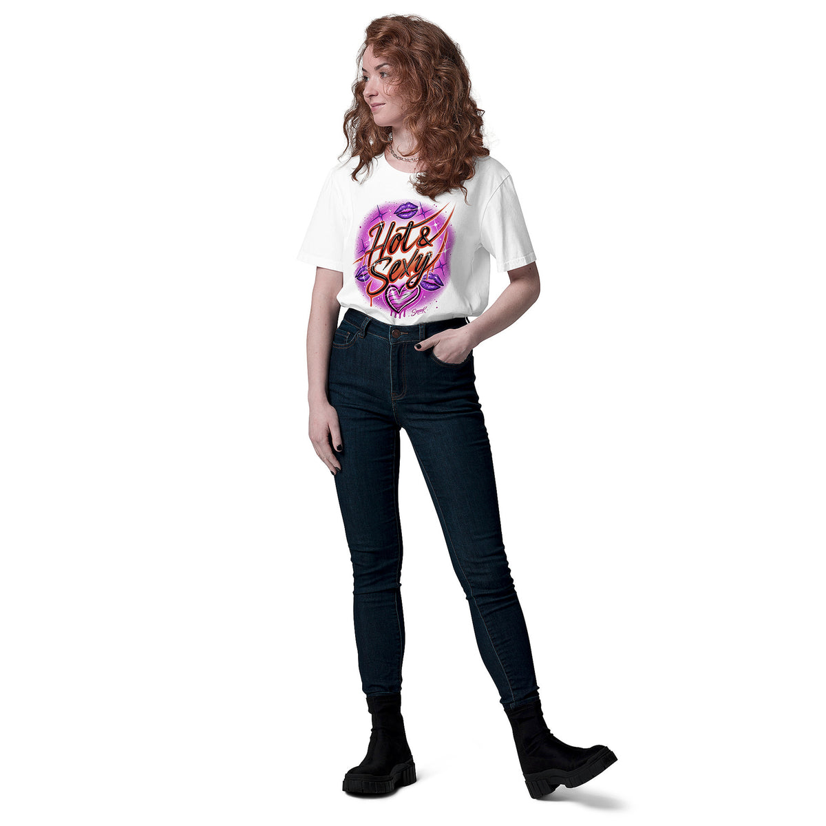 'Hot & Sexy' Graphic T-Shirt – Airbrushed Style Unisex Organic Cotton Tee