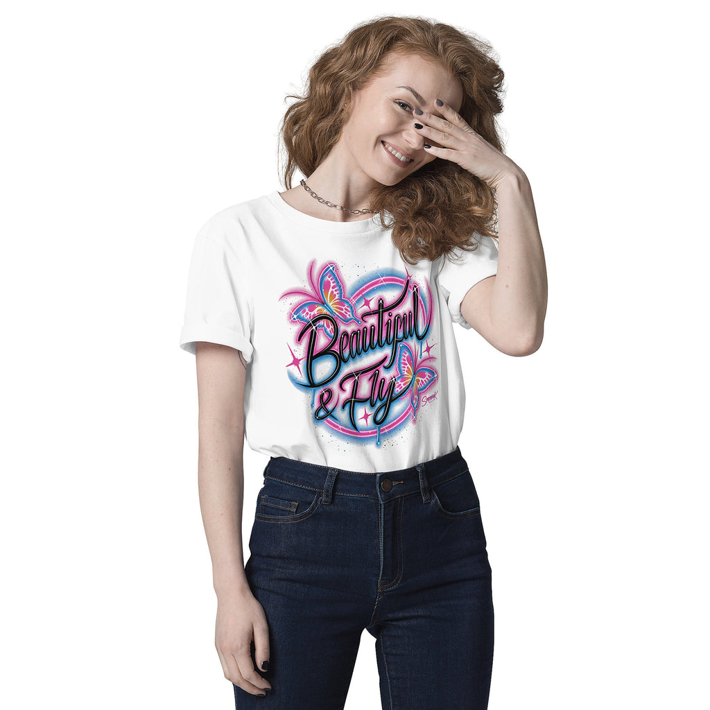 'Beautiful & Fly' Graphic T-Shirt – Airbrushed Style Unisex Organic Cotton Tee