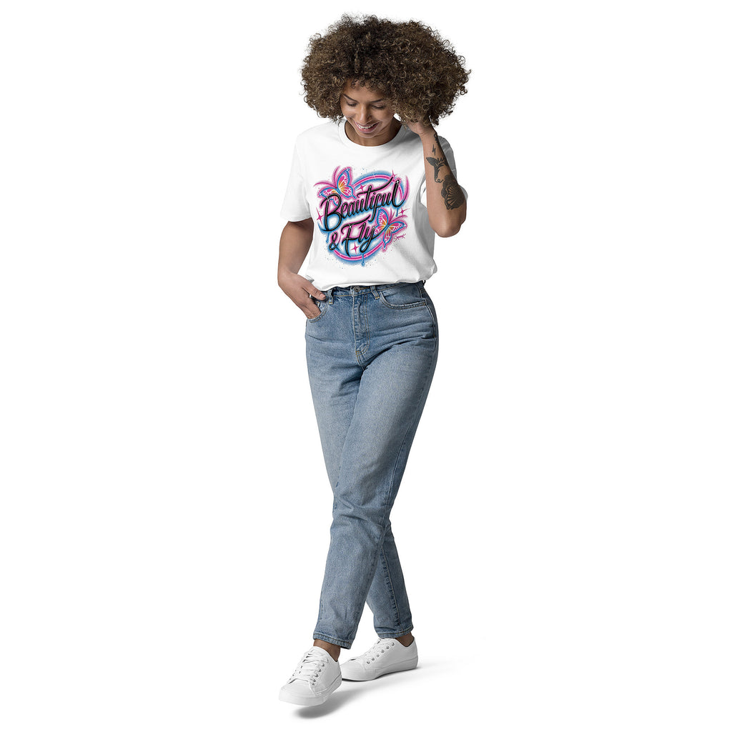 'Beautiful & Fly' Graphic T-Shirt – Airbrushed Style Unisex Organic Cotton Tee