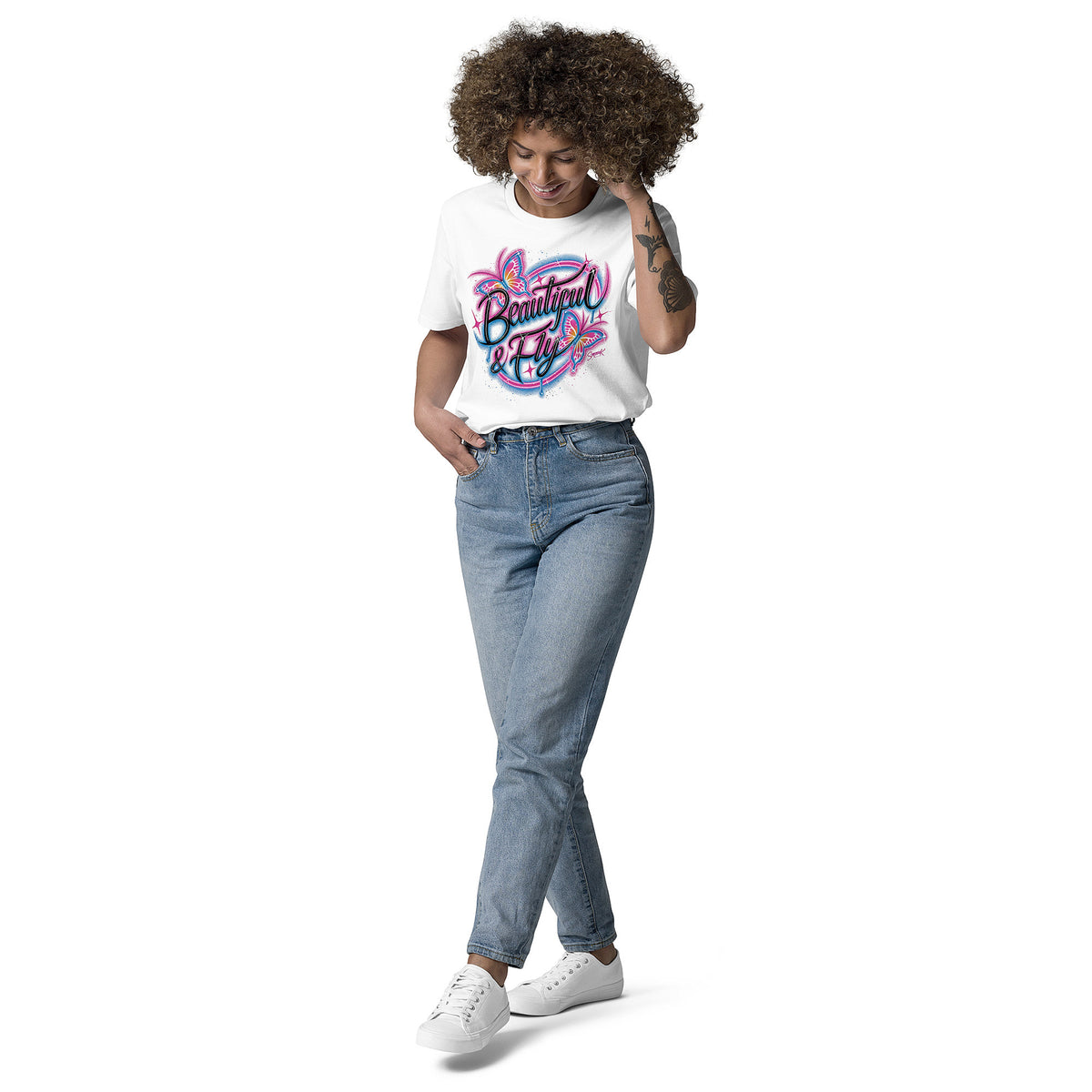 'Beautiful & Fly' Graphic T-Shirt – Airbrushed Style Unisex Organic Cotton Tee