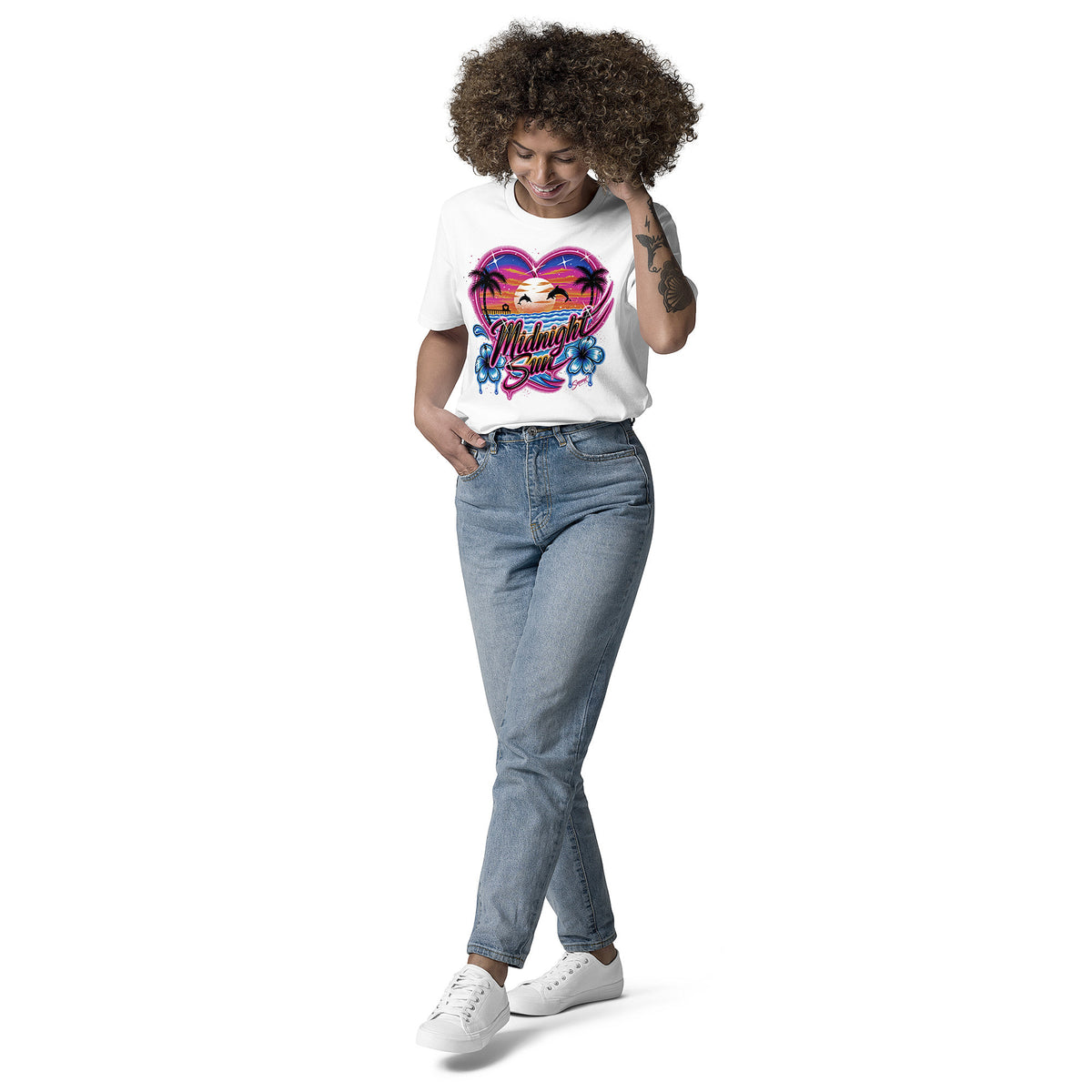 'Midnight Sun' Graphic T-Shirt – Airbrushed Style Unisex Organic Cotton Tee