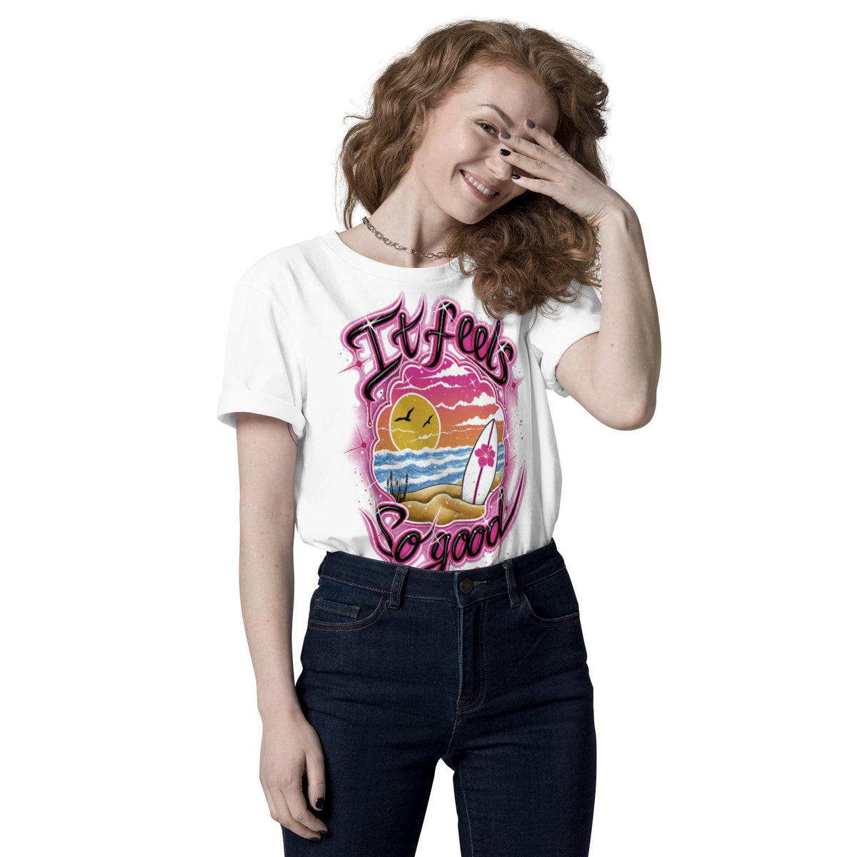 'It Feels So Good' Graphic T-Shirt – Airbrushed Style Unisex Organic Cotton Tee