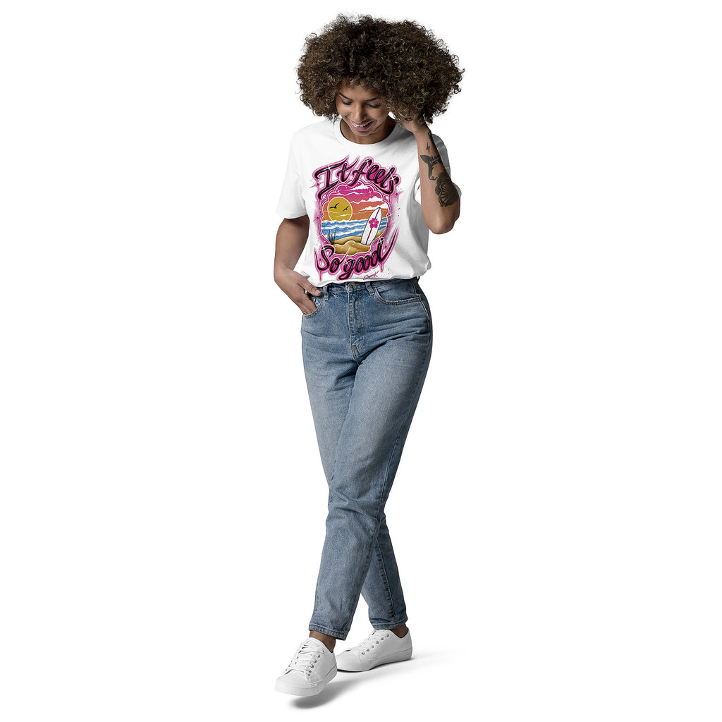 'It Feels So Good' Graphic T-Shirt – Airbrushed Style Unisex Organic Cotton Tee