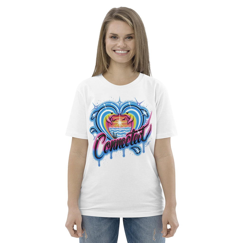'Connected Dolphins' Graphic T-Shirt – Airbrushed Style Unisex Organic Cotton Tee