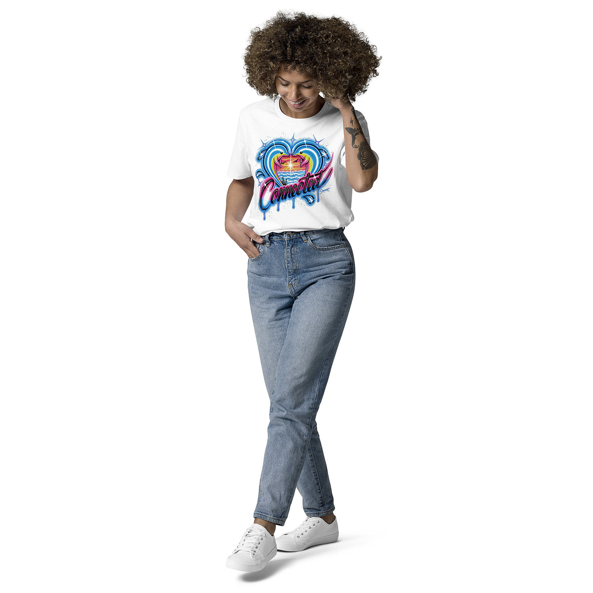'Connected Dolphins' Graphic T-Shirt – Airbrushed Style Unisex Organic Cotton Tee