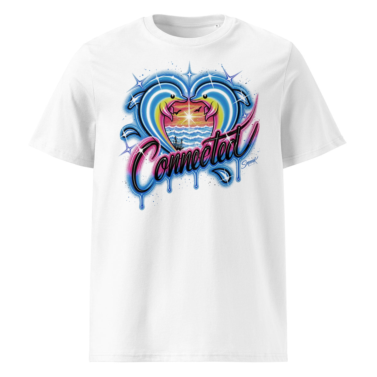 'Connected Dolphins' Graphic T-Shirt – Airbrushed Style Unisex Organic Cotton Tee