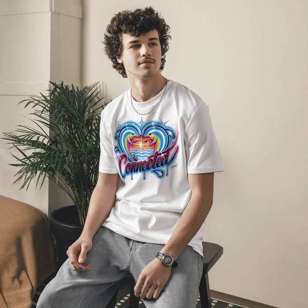 'Connected Dolphins' Graphic T-Shirt – Airbrushed Style Unisex Organic Cotton Tee