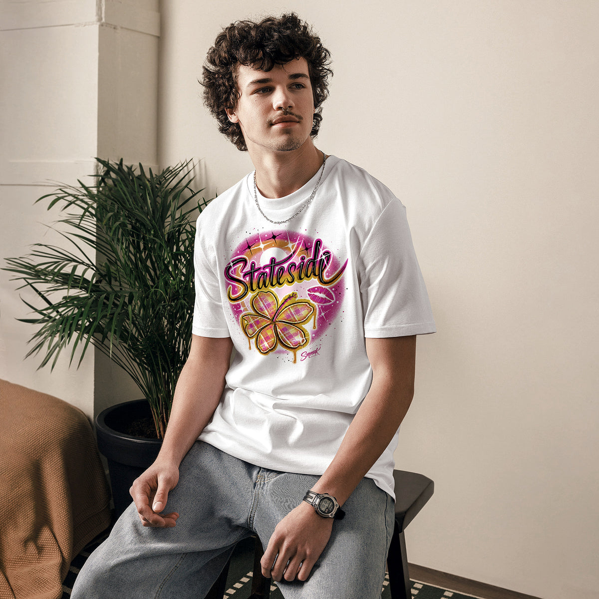 'Stateside 1' Graphic T-Shirt – Airbrushed Style Unisex Organic Cotton Tee
